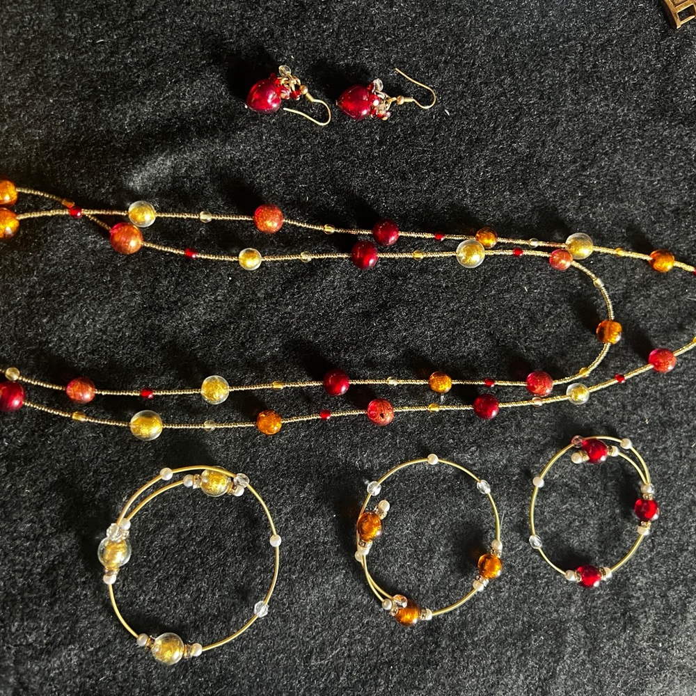 Murano Gold and Red Necklace Set